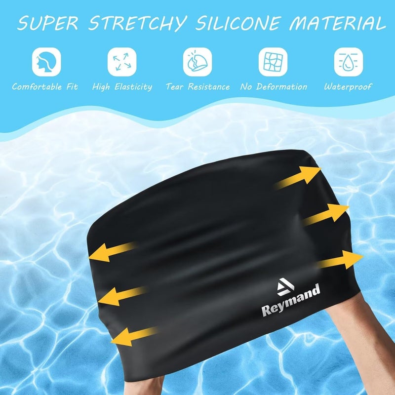 Reymand 2 Pack Kids Extra Large Swim Cap for Long Thick Hair, Waterproof Silicone Swimming Cap for Toddler Child Youth Girls Boys, Durable Swim Hats Bathing Caps for Braids, Dreadlocks, Extensions, Afros - Image 3